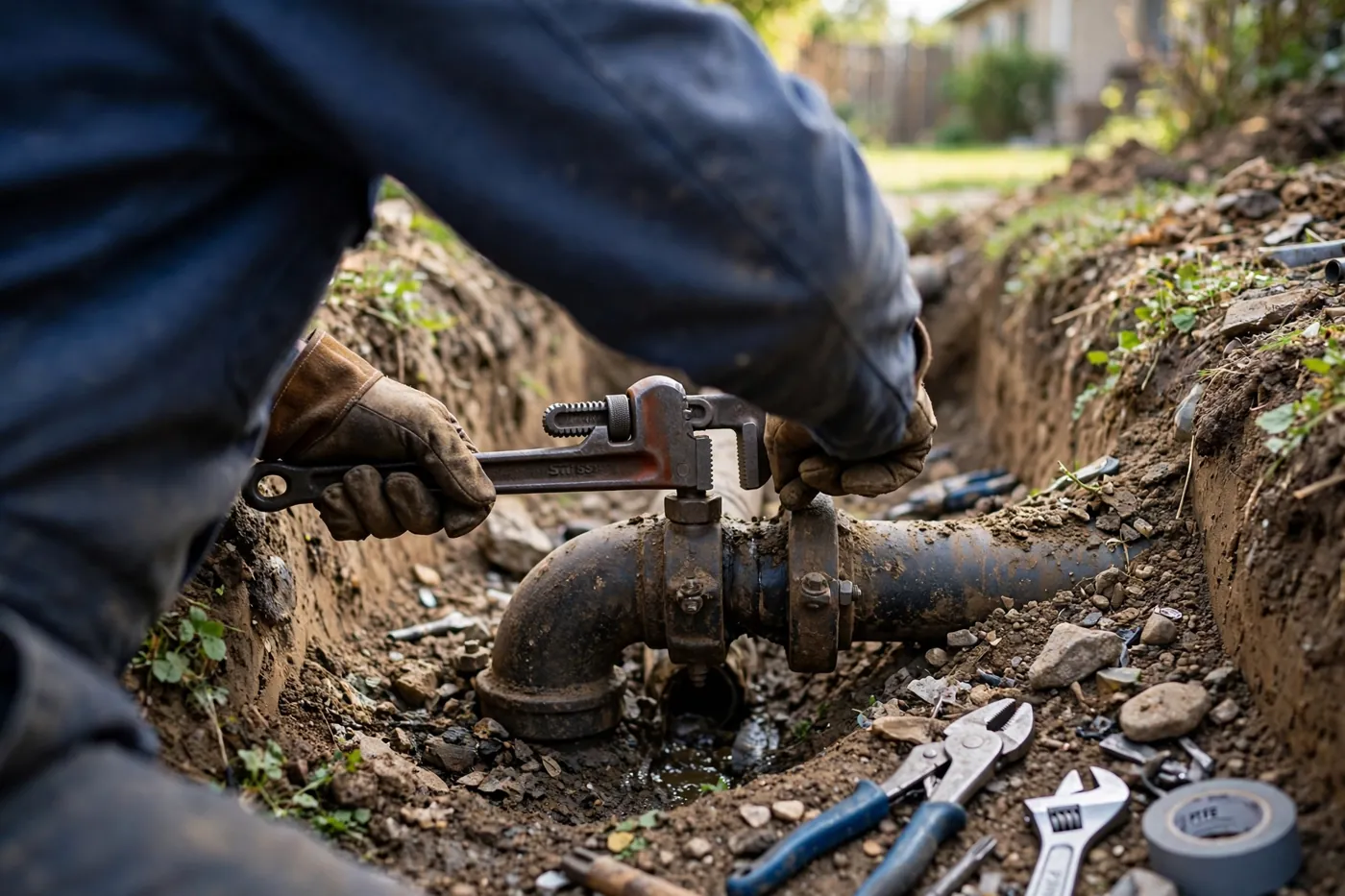 Technician using tools during a service visit