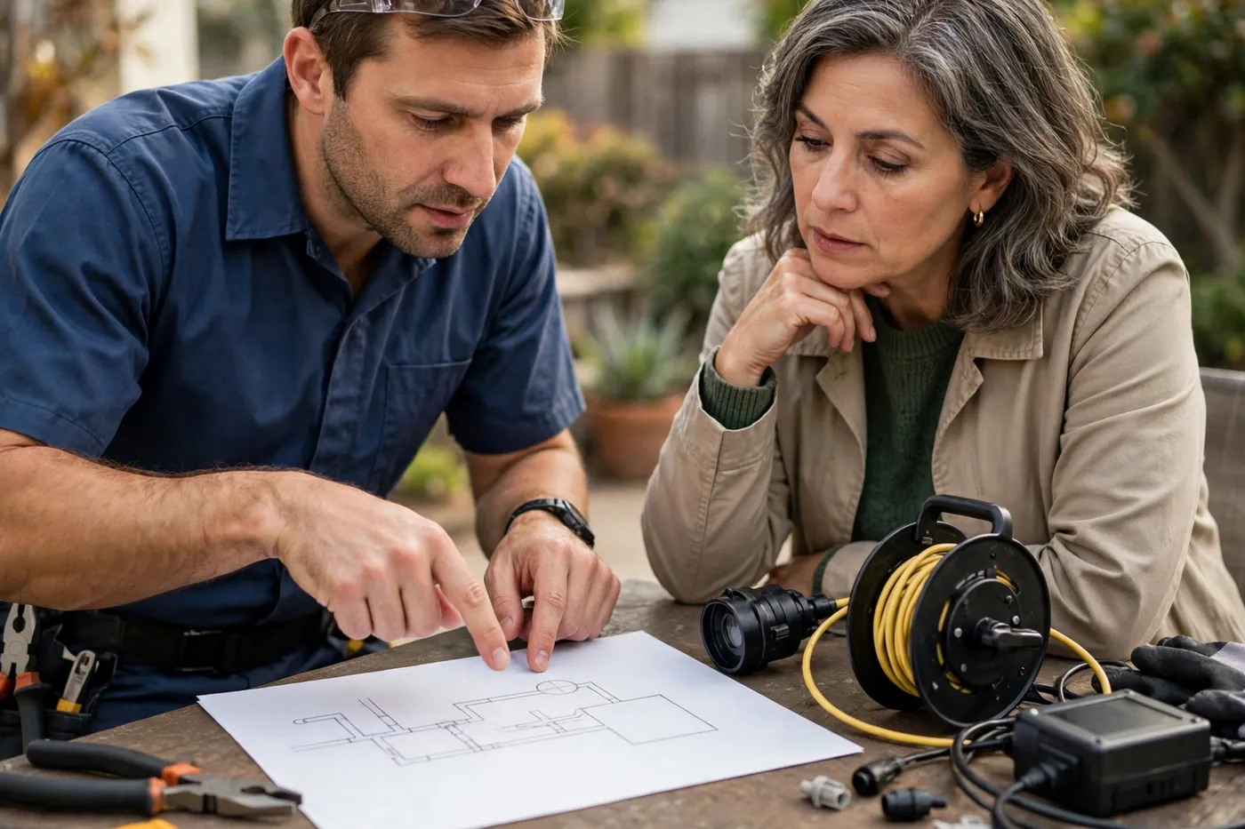 Technician reviewing a repair plan